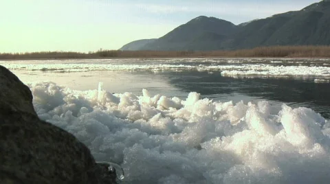 Fraser River IceForeground river ice WS Stock Footage 345579