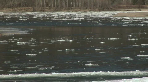 Fraser River lowCU bend winter ice Stock Footage 345609