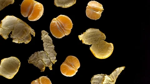 Frash tangerines on black background. Stock Footage 70079264
