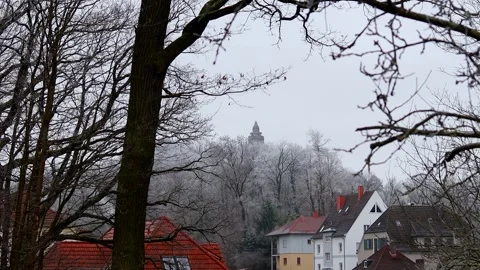 Fraternity monument Eisenach eisenach from far in winter 4k 25fps video Stockbeeldmateriaal 325989539