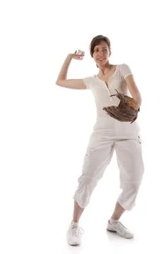Frau mit Baseballhandschuth Stock Photos