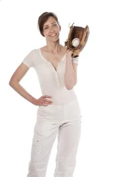 Frau mit Baseballhandschuth Stock Photos