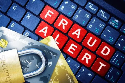 Fraud Alert Concept With Security Lock on Fake Credit Cards Stock Photos