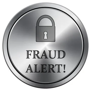 Fraud alert icon. Internet button on white background. Metallic round icon.. Stock Illustration