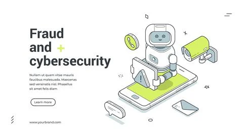 Fraud and cybersecurity isometric banner. Vector template for a landing page  Stock Illustration