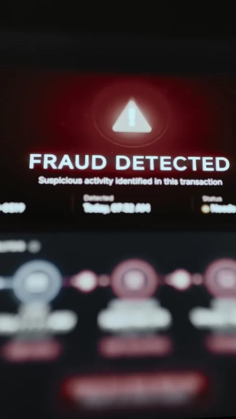 Fraud Detected Warning Glowing Red On Smartphone Dashboard 4K Stock Footage 341853717