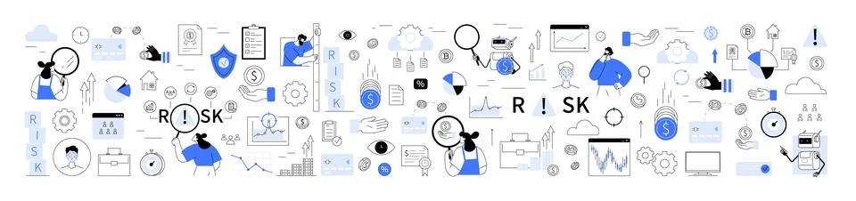 Fraud detection, algorithmic trading, credit scoring. Data icons, business gr Stockillustratie
