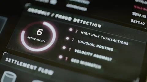 Fraud detection panel counts six active alerts Stock Footage 346592109