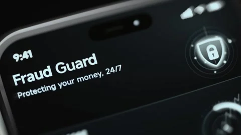 Fraud Guard Mobile Security Service Protecting Money Around The Clock 4K Stock Footage 341853959