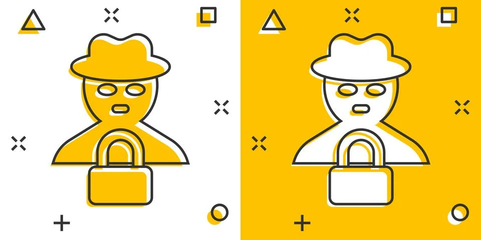 Fraud hacker icon in comic style. Spy cartoon vector illustration on isolated Stock Illustration