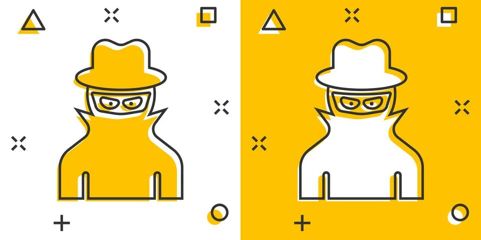 Fraud hacker icon in comic style. Spy cartoon vector illustration on isolated Stock Illustration