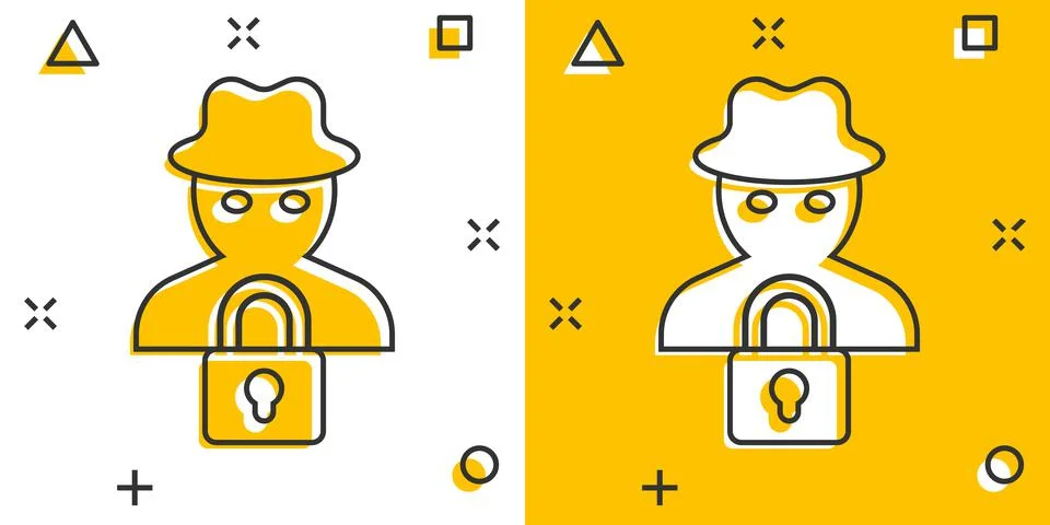 Fraud hacker icon in comic style. Spy cartoon vector illustration on isolated Stock Illustration