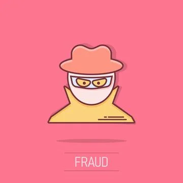 Fraud hacker icon in comic style. Spy cartoon vector illustration on isolat.. Stock Illustration