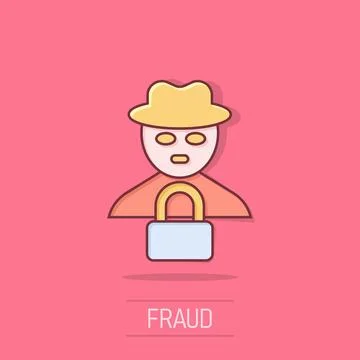 Fraud hacker icon in comic style. Spy cartoon vector illustration on isolat.. Illustrazione stock