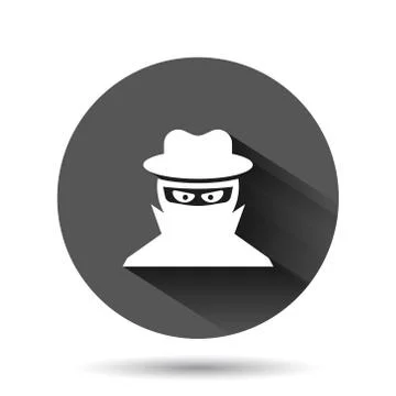 Fraud hacker icon in flat style. Spy vector illustration on black round backg Stock Illustration