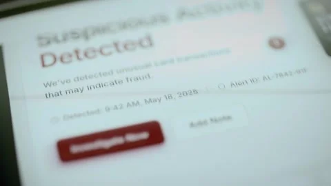 Fraud investigation buttons beneath dated card alert Stock Footage 345487664