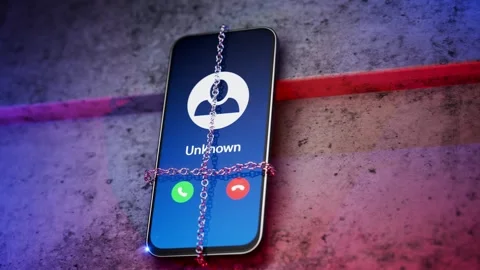 Fraud or spam warning calls. Unknown call, concept of phone scam, deception and Stock Footage 306063624