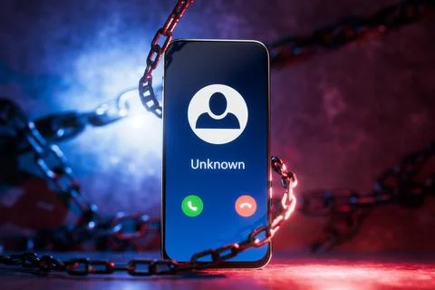 Fraud or spam warning calls. Unknown call, concept of phone scam, deception a Stock Illustration