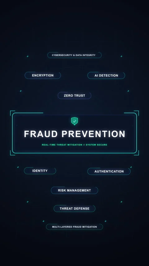 Fraud prevention HUD animation loop with cybersecurity UI and digital tech Stock Footage 347053520