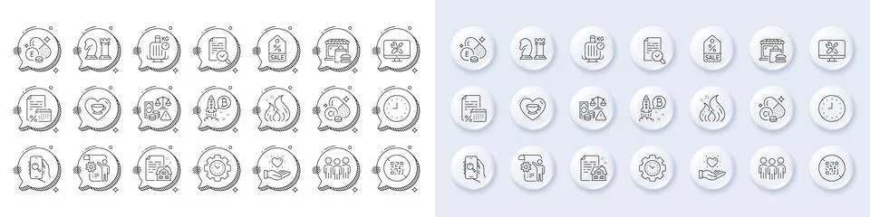 Fraud, Vitamin e and Search app line icons. For web app, printing. Line icons Stock Illustration