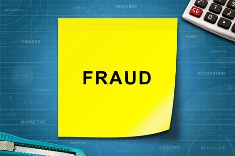 Fraud word on yellow note Stock Photos