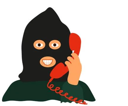 Fraudster is calling on the phone on a white background. Stock Illustration