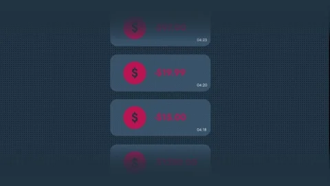 Fraudulent withdrawals animation rains red mobile banking alerts top-to-bottom Stock Footage 323034085