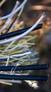 Frayed Electrical Wires: Damaged Cable Ends Stock Photos