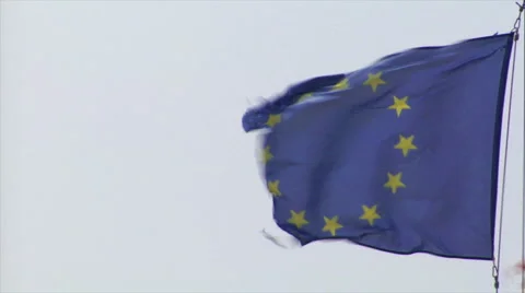 Frayed euro flag in heavy wind Stock-Footage 5247167