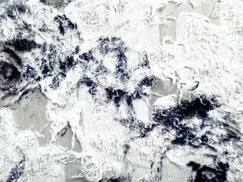 Frayed white mesh fabric texture with dark organic decay for grunge backgroun Stock Photos