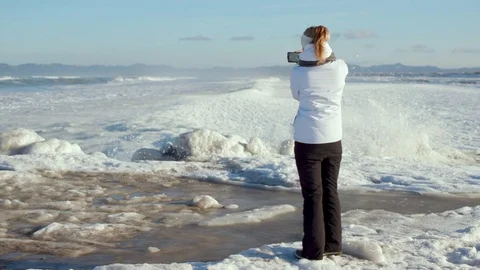 Frazil on the sea surface, waves under the snow optical illusion. Video stock 122518533