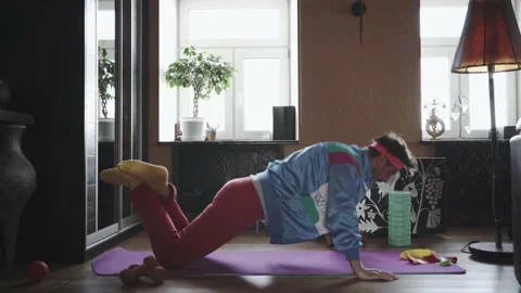 Freak Gay guy doing push-ups at home Stock Footage 148917748