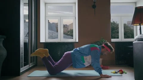 Freak Gay guy doing push-ups at home isolated Stock Footage 149044908