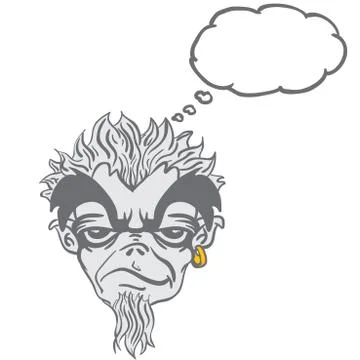 Freaky bearded monster with thought bubble Stock Illustration