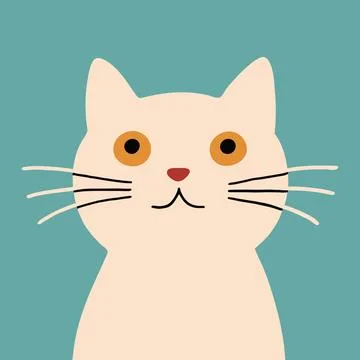 Freaky comic white cat on turquoise background. Hand drawn naive kitten. Stock Illustration