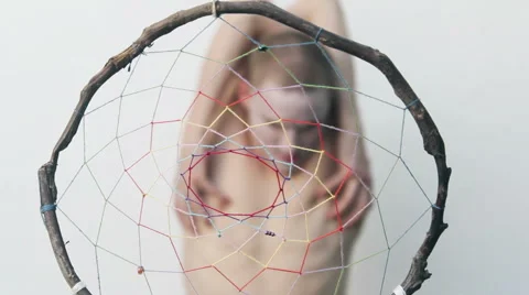 Freaky guy behind the dream catcher Stock Footage 67598422