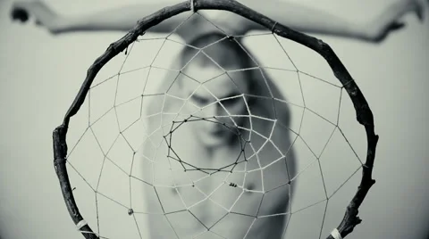 Freaky guy behind the dream catcher Stock Footage 67599411