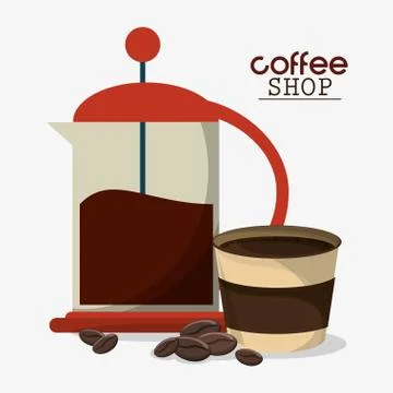 Freanch press coffee cup beans イラスト素材