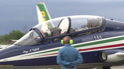 Frecce Tricolori pilot waves during event Stock Footage 56286258