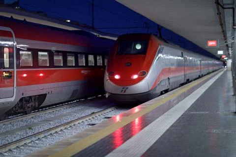 Frecciarossa high-speed train at the station. Stock Photos