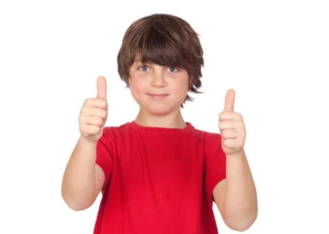 Freckled boy saying ok Foto stock