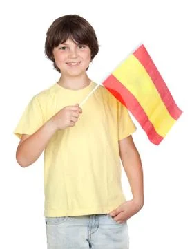 Freckled boy with spanish flag Stock Photos
