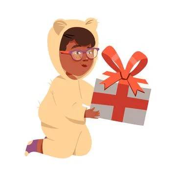 Freckled Little Boy Receiving Wrapped Gift Box for Special Occasion Like Stock Illustration
