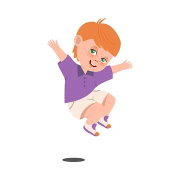 Freckled Red Haired Boy Jumping with Joy and Excitement Vector Illustration Stock Illustration