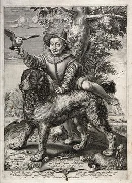 Frederick de Vries, an apprentice of Hendrik Goltzius, is shown holding a d.. 库存插图