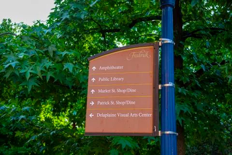 Frederick, MD, 08/14/2020: Close up, isolated image of direction signs Stock Photos