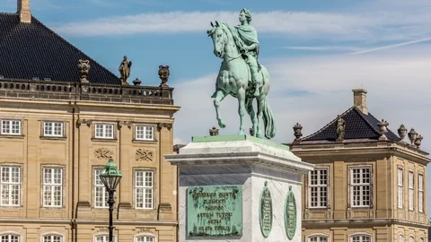 Frederik V on Horseback, Amalienborg Square in Copenhagen, Denmark Stock Footage 99009039