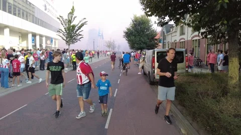 Frederiklaan at the PSV stadium in Eindhoven after football team played a Stock Footage 255329745