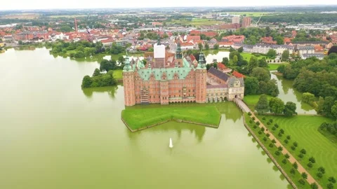 Frederiksborg castle in Denmark - cinematic drone shot Stock Footage 295487560
