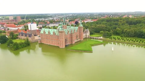 Frederiksborg castle in Denmark - Drone view Stock Footage 295487516